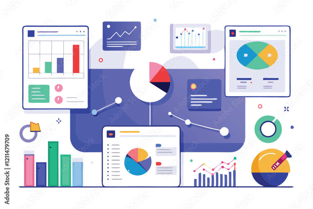 Multiple graphs and charts demonstrate data analysis and visualization ...
