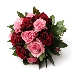 Wall Mural - Valentine roses passion concept. Bouquet of pink and red roses with green leaves.