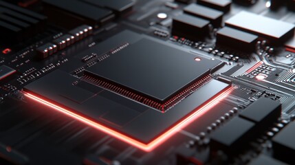 Poster - Futuristic Circuit Board: Red Glow Central Processing Unit