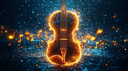 Wall Mural - fiery violin: glowing strings and celestial notes
