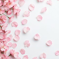 Wall Mural - Cherry blossom minimal, Pink cherry blossom petals scattered on a light background.