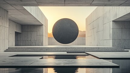 Poster - Minimalist architecture with a sphere at sunset.