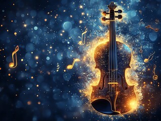 Wall Mural - fiery violin: a celestial symphony of light and music