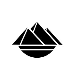 Wall Mural - Abstract Mountain Range: A minimalist graphic design depicting three stylized mountains rising from a circular base, evoking a sense of serenity and strength.