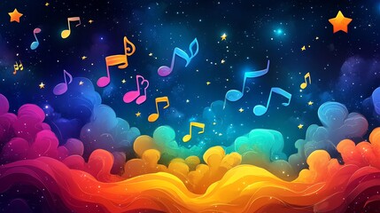 Canvas Print - celestial symphony: rainbow clouds and musical notes in a dreamlike art style