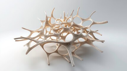 Poster - Abstract beige organic form, intricate network structure, complex design.