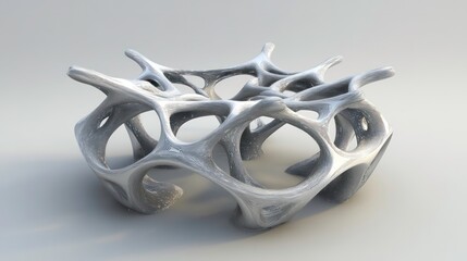 Leinwandbilder - Abstract silver sculpture with organic, interconnected forms.