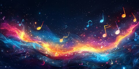 Canvas Print - cosmic symphony: vibrant musical notes in a celestial wave