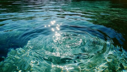 Ripples and sunlight on clear, blue water.