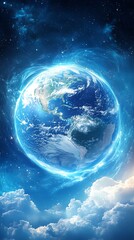 Canvas Print - earth's celestial embrace: a vibrant blue planet glowing in cosmic clouds