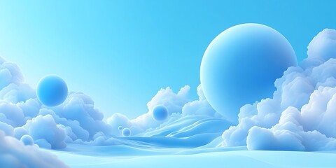 Wall Mural - serene blue spheres floating above dreamy cloudscape