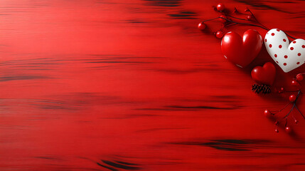 Aufkleber - A vibrant red wooden surface adorned with various hearts, creating a romantic and festive atmosphere