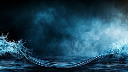 Poster - Flowing indigo waves ocean depths digital art tranquil atmosphere artistic perspective visual harmony