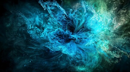 Poster - A whirling mass of bluegreen energy abstract space digital art vivid colors dynamic movement conceptual design