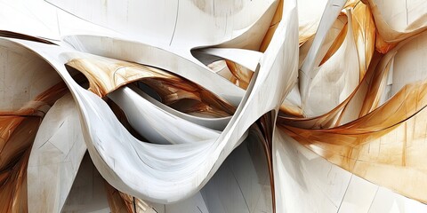 Fototapete - Abstract composition featuring flowing white and brown waves intertwining against a light background, conveying modern artistic innovation and creativity.