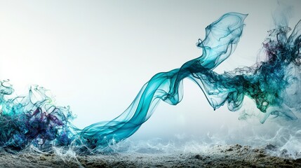 Poster - Tealblue smoke dances gracefully in a serene atmosphere abstract art digital creation soft lighting dynamic movement