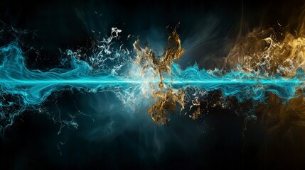 Poster - Dynamic turquoise blue line splits abstract canvas art studio digital artwork creative space close-up visual harmony