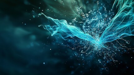 Aufkleber - A turquoise blue line vibrates through space abstract art digital design ethereal environment close-up view visual concept
