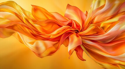 Poster - Vibrant orange and yellow fabric unfurls in motion artistic showcase studio setting abstract perspective colorful concept