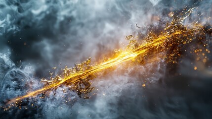 Aufkleber - Vibrant golden streak pierces foggy atmosphere abstract art digital creation fantasy environment dynamic viewpoint