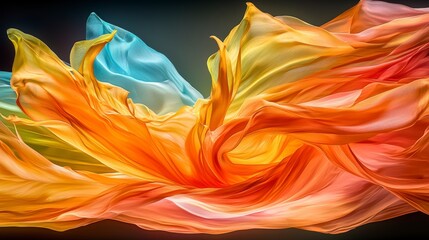 Poster - A vibrant orange-yellow plane unfurls spreading a wave of color studio setting abstract artwork artistic perspective