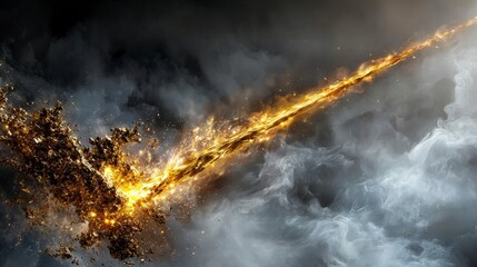 Poster - Golden streak cutting through fog abstract imagery dramatic atmosphere digital art dynamic perspective visual impact
