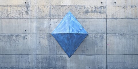 Poster - Geometric blue diamond shape centered on a textured concrete wall, featuring varying shades of blue and subtle gray tones in the background.