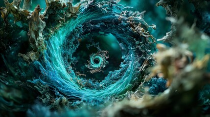 Aufkleber - Whirling vortex of bluegreen tones in nature abstract art underwater scene dynamic perspective emotive concept