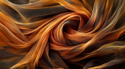 Aufkleber - Warm brown-gold fabric unfurling in artistic display studio setting textile photography close-up viewpoint creative concept