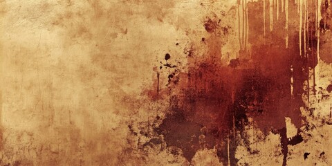 Poster - Abstract textured background featuring faded brown and gold tones with dark reddish stains in the upper right and splattered patterns throughout.