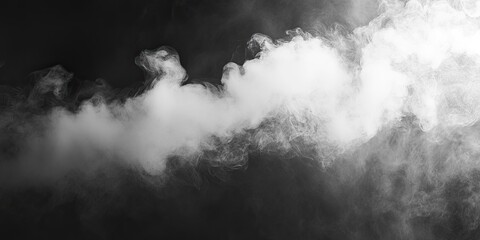Wall Mural - abstract black background with wispy white smoke swirling across the center, creating a mysterious a
