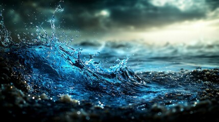 Poster - Azure waves cascade through fog ocean depths nature scene serene environment close-up view tranquility concept