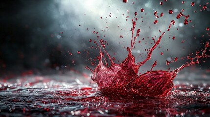 Poster - Bloodred droplets crashing into empty space abstract art dark environment dynamic viewpoint conceptual impact