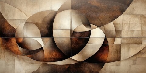 Fototapete - Abstract composition of swirling shapes in brown and cream hues creating a striking visual effect, emphasizing smooth curves and geometric patterns.