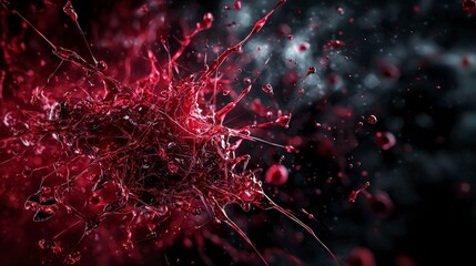 Poster - Bloodred points emerge from fractures of reality abstract art digital creation dark environment close-up view surreal concept