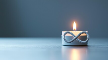 valentine romance concept. stylish lit candle with infinity symbol against a soft blue background.