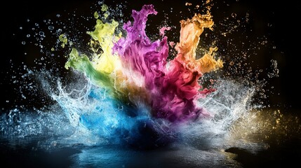 Leinwandbilder - Dynamic color explosion studio abstract art dark background close-up creative visuals