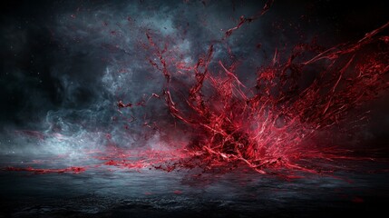 Poster - Bloodred streaks erupting through void abstract art dark environment close up emotional turmoil