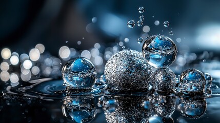 Fototapete - Sparkling silver drops on canvas artful display gallery contemporary close-up aesthetic beauty
