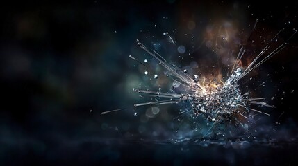 Poster - Dynamic burst of silver points illuminating the shadowy void abstract art dark environment macro view energy concept