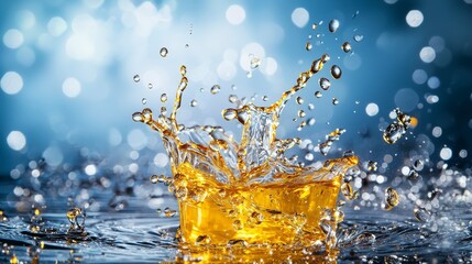Aufkleber - Amber drops splashing in midair underwater scene liquid photography warm atmosphere close-up view dynamic energy
