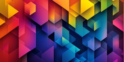 Poster - Vibrant geometric backdrop with colorful gradients in shades of pink, purple, blue, and yellow creating depth and ample copy space on left side.