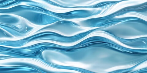 Poster - Fluid turquoise and light blue wave pattern creating a serene abstract background with smooth flowing textures and reflective surfaces.