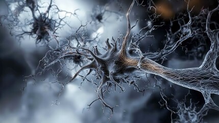 Leinwandbilder - Intricate gray curves intertwining like neurons abstract digital art in a dark environment of connectivity