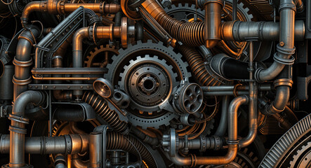 Poster - technological abstract background of lines and mechanisms structures . Generative AI