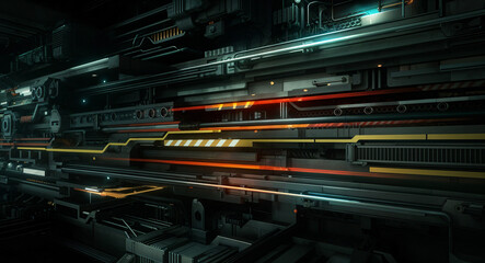 Poster - technological abstract background of lines and mechanisms structures . Generative AI