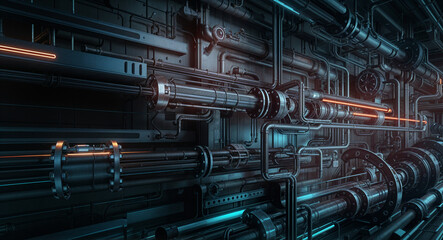Poster - technological abstract background of lines and mechanisms structures . Generative AI