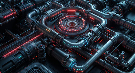 Poster - technological abstract background of lines and mechanisms structures . Generative AI