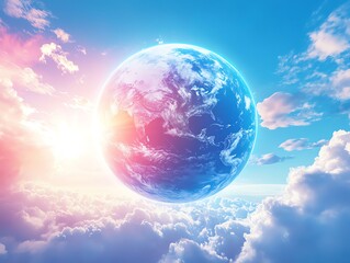 Wall Mural - celestial earth: a dreamlike pastel planet above soft clouds