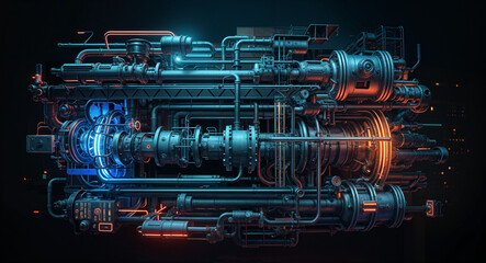Poster - technological abstract background of lines and mechanisms structures . Generative AI